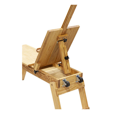 A beechwood artist's easel with an adjustable drawing board and integrated storage compartment. This mobile easel on wheels features various adjustment knobs and supports for modifying the angle and position of the board. The wood has a natural finish, reminiscent of classic Italian bench/easels.

The BEST Caballo by BEST is designed to meet all these needs, offering both functionality and aesthetic appeal.